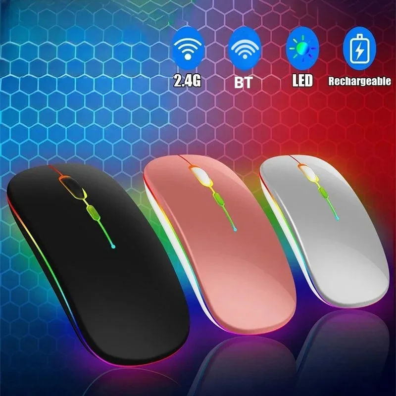 

Wireless Mouse Bluetooth-Compatible Gaming Mouse (Dual Mode:BT+2.4Ghz) Ergonomic Rechargeable Mice for PC/Laptop/Macbook ﻿