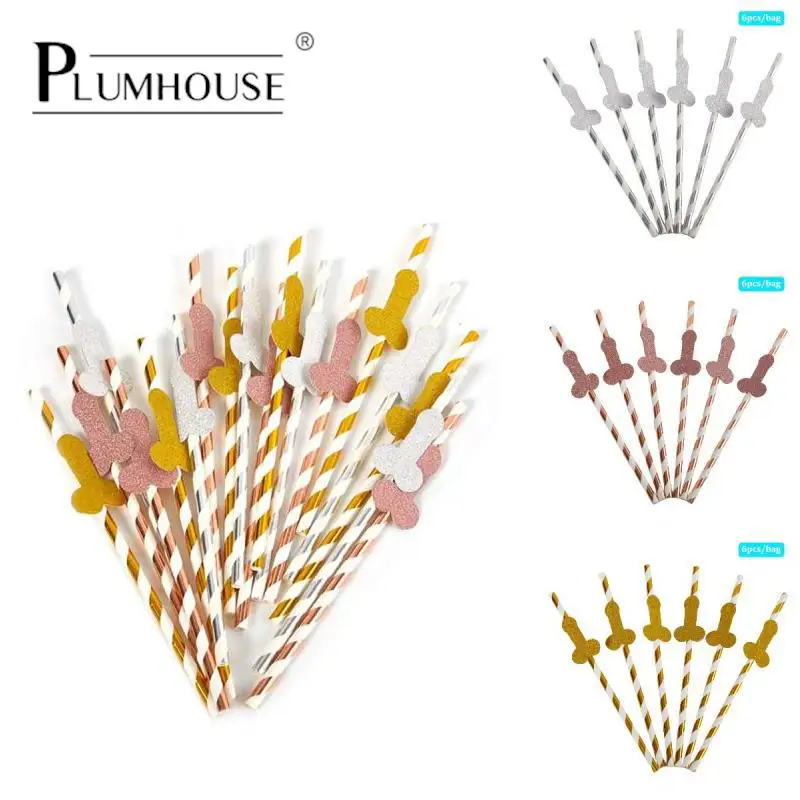 6Pcs Paper Stripper Pennis Straws Bachelorette Party Decoration Straws Mexican Fiesta Party Drinking Favors Adult Party Supplies