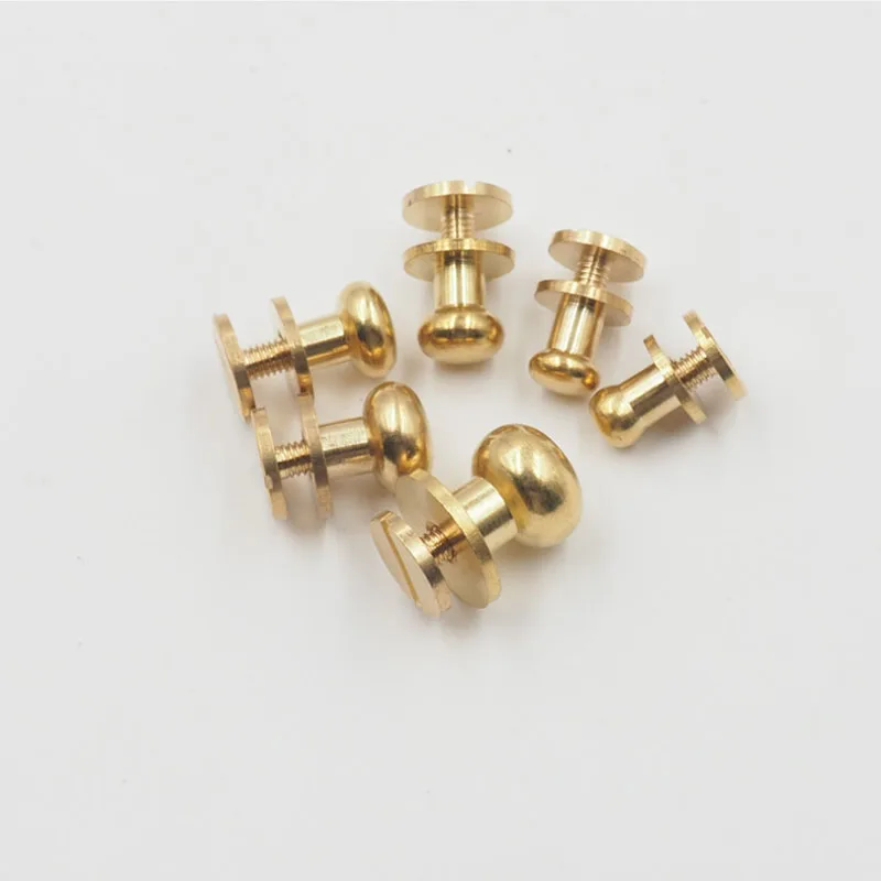 10Pcs 5-10mm Solid Brass Round Head Stud Spot Screwback Screw Back Chicago Screw Nail Rivet Nipple Buckle Leather Craft Bag Belt