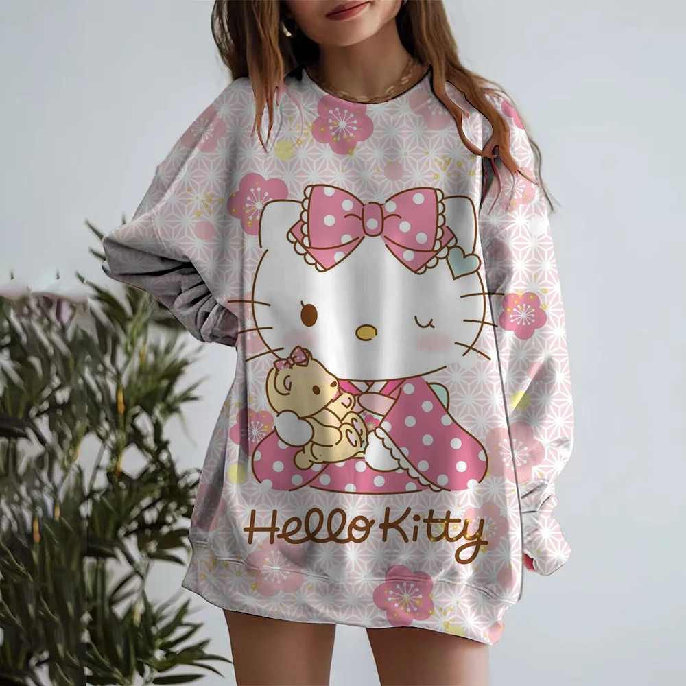 Hoodie Pullover Hooded Sweatshirts Women HELLO KITTY Print Long Sleeve Plus Size Casual Pull Hoody Autumn Clothes Sudadera y2k