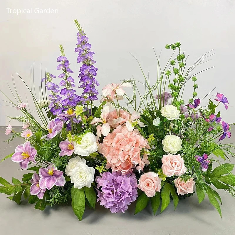 

Purple Pink Artificial Flower Row Wedding Backdrop Decoration Road Lead Flower Ball Hang Flower Row Floral Arrangement Props