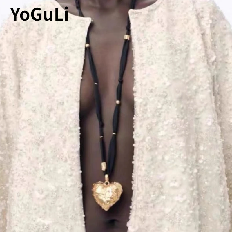Modern Jewelry Popular Style Long Black Cord Heart Pendant Necklace For Women Female Gifts Exaggerative Accessories Hot Sale