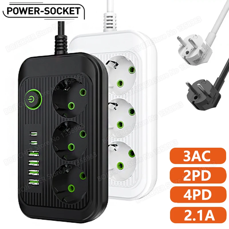 Power Strip ue Plug AC gniazdka Multitap filtr liniowy przewód złodziejka elektryczny z 4 Adapter sieci USB 2 typ C