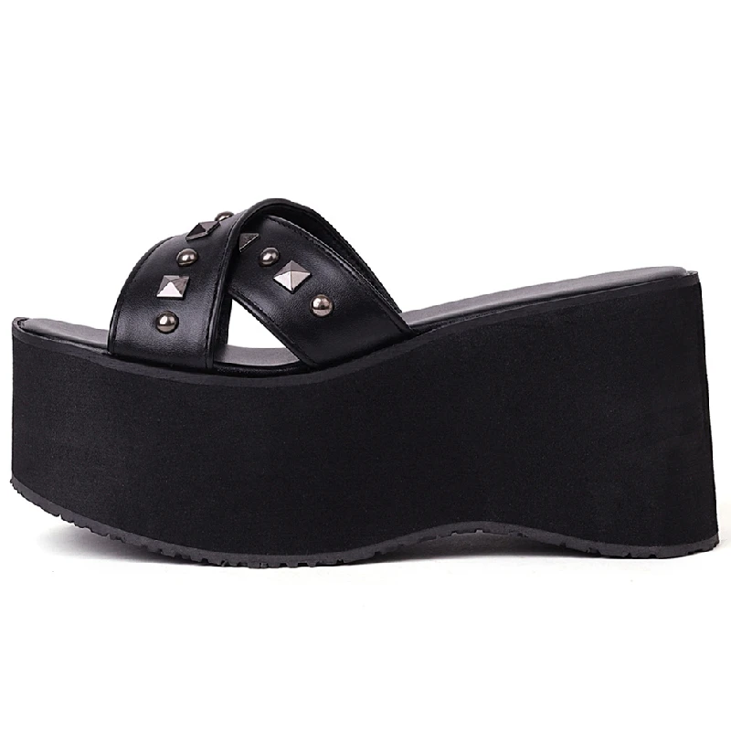 Sexy Slippers Women Summer Platform Black Wedge Sandals Ladies Thick Sole Casual Comfortable Mules Shoes Female Large size