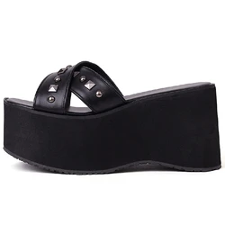 Sexy Slippers Women Summer Platform Black Wedge Sandals Ladies Thick Sole Casual Comfortable Mules Shoes Female Large size