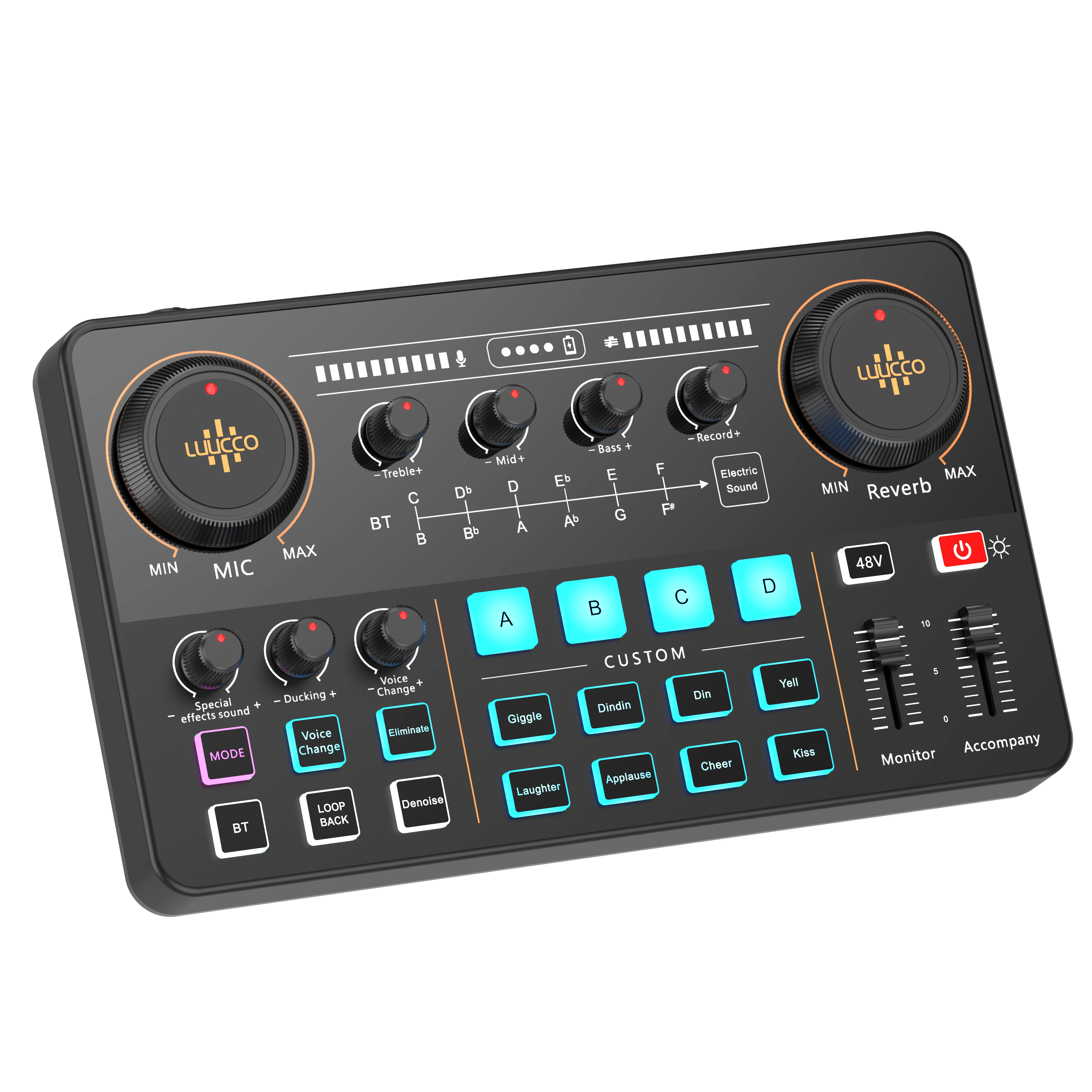 Luucco  MI-2  Audio Interface Mixer Dual XLR Input USB Type-C 2000mAh Battery for Podcast Live Sound Card