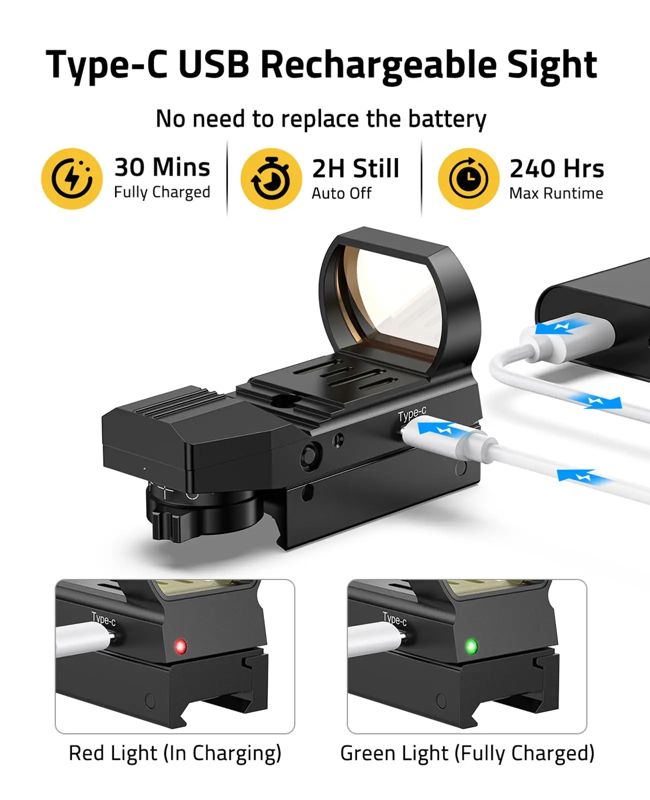 CVLIFE FoxSpook Rifle Scope Red Dot Sight 1x22x33mm Optics Reflex Sighting Paintball Sights Rechargeable for Picatinny Rail