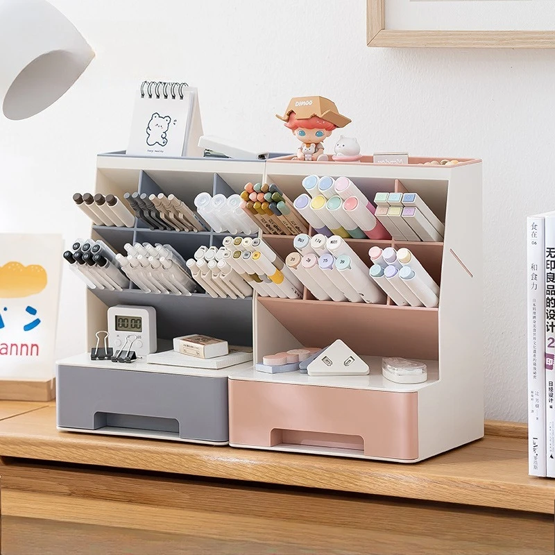 Color Blocking High Aesthetic Value Slanted Plug-in Plastic Large Capacity Pen Holder, Office and Dormitory Storage Supplies