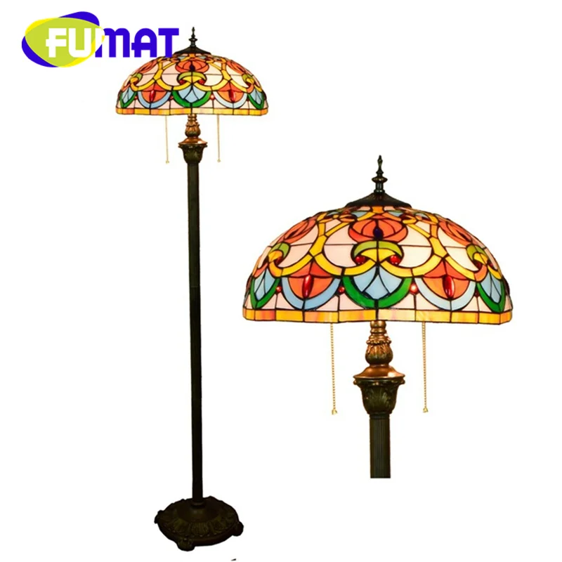 FUMAT Tiffany Creative Glass 16-inch floor lamp Art Deco Living Room Dining Room Bedroom Bedside Standing lamp Retro style