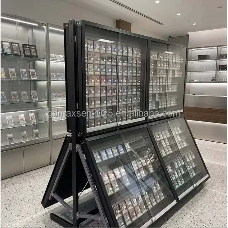 custom.Maxsen Lockable 2-Tier 5mm Thick LED Light Pre-Assembled Freestanding/Countertop TCG Trading Card Display Graded