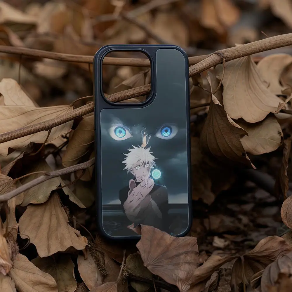 

G-Gojo Anime Satoru Phone Case For iPhone 17 16 15 14 13 12 Pro Max Plus Black Frame Acrylic Carbon Fiber Hard Shell