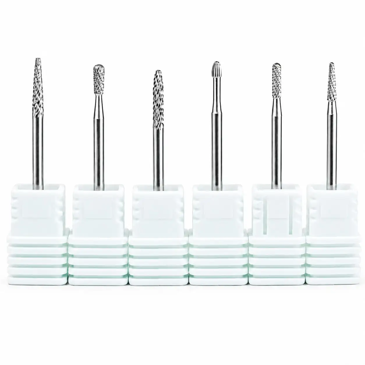 6PCS Tungsten Carbide Nail Drill Bit Set for Cuticle Prep, Professional Manicure Bits for Sidewalls, Dead Skin and Nail Surface Cleaning, with Individual Storage Bases, Salon Nail Art Tools
