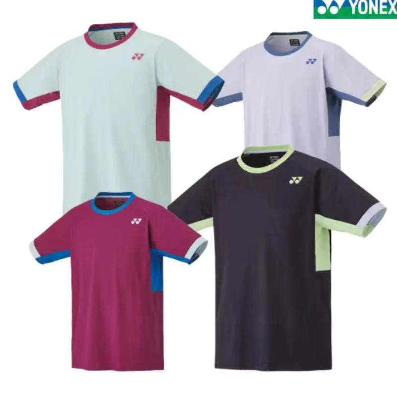 

YONEX 2024, новая мужская и женская одежда для бадминтона, топы с короткими рукавами, быстросохнущие, впитывающие пот, дышащие тренировочные костюмы, футболки