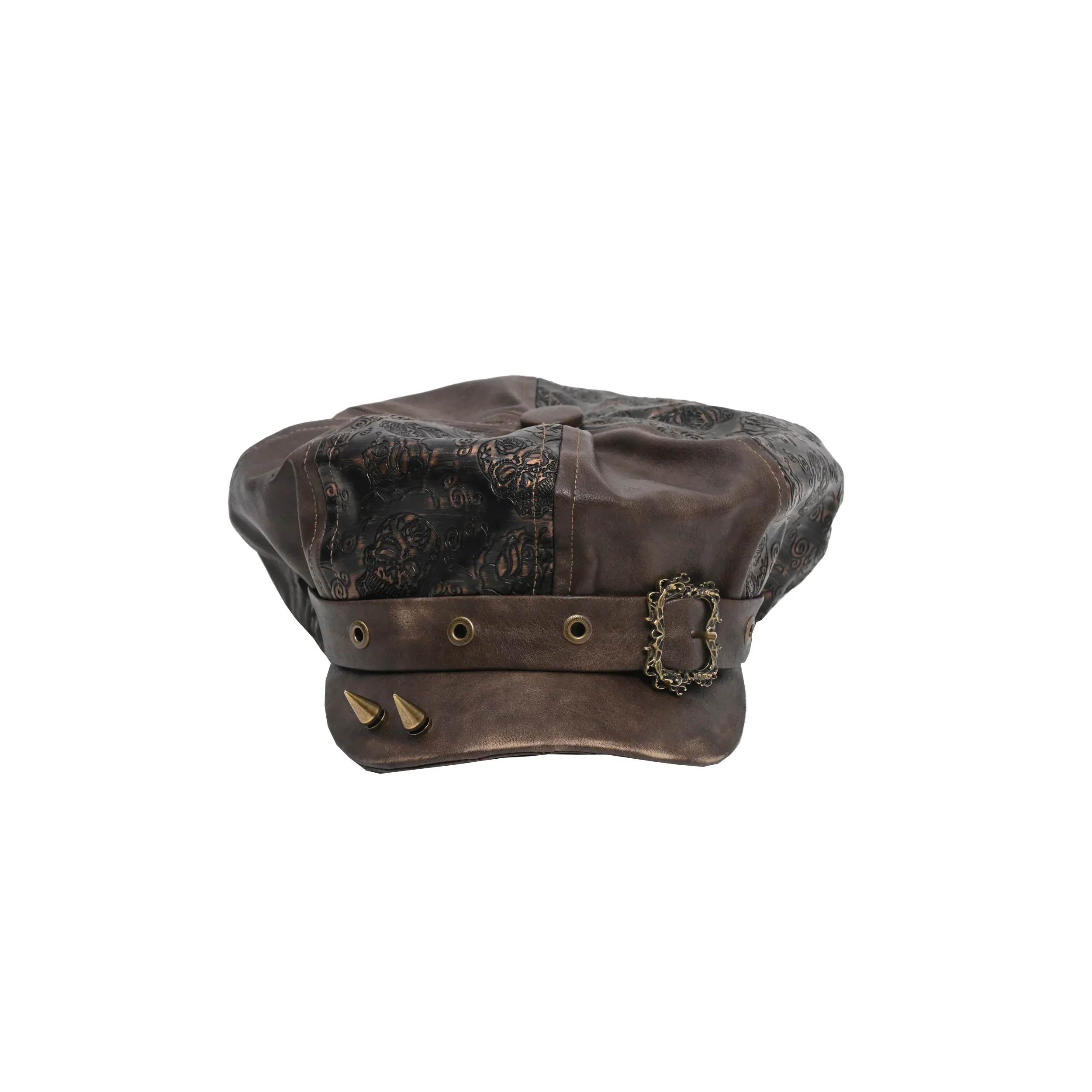 Chapeau militaire en cuir PU Steampunk pour hommes et femmes, CasAdvantages, Casquette de boulanger, Casquettes octogonales à pointe, Chapeau rétro punk, Old Rivet, Y2K