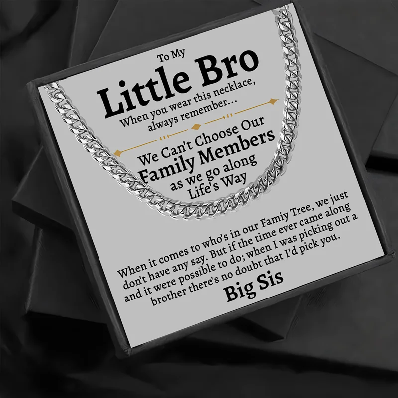 Cuban Chain Link Necklace Gift Set for Brother - Birthday Christmas New Year & Graduation Present with Greeting Card