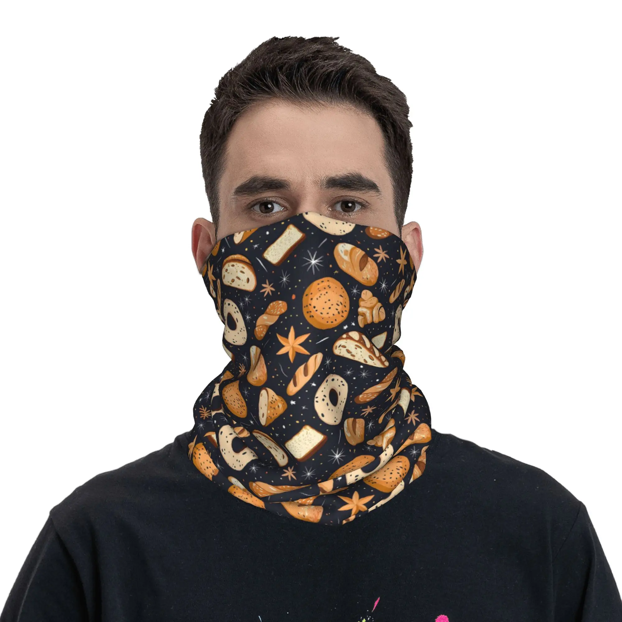 Sourdough Bread Seamless Pattern Bandana Neck Cover Printed Wrap Scarf Multi-use Face Mask Running Unisex Adult
