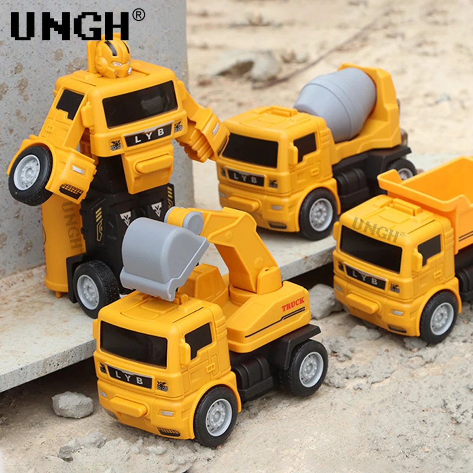 UNGH 15CM Fire Fighting Deformation Robot Transformation Car Engineering Crane Inertial Truck Toys for Children Boy Kids Gift