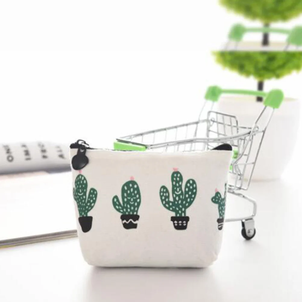 4 قطعة موضة الصبار طباعة قماش مقلمة محفظة نسائية للعملات المعدنية حقيبة محفظة صغيرة لتخزين اللوازم المكتبية المدرسية #5