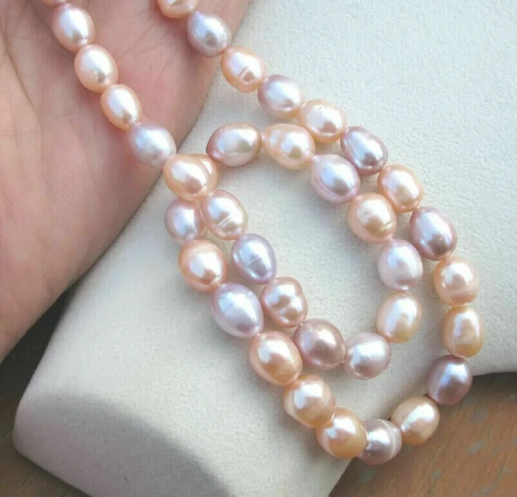 18 inch 20in 24in 36in 52in AAA 12-10mm South Sea natural pink purple polychrome pearl necklace with 18Kp gold