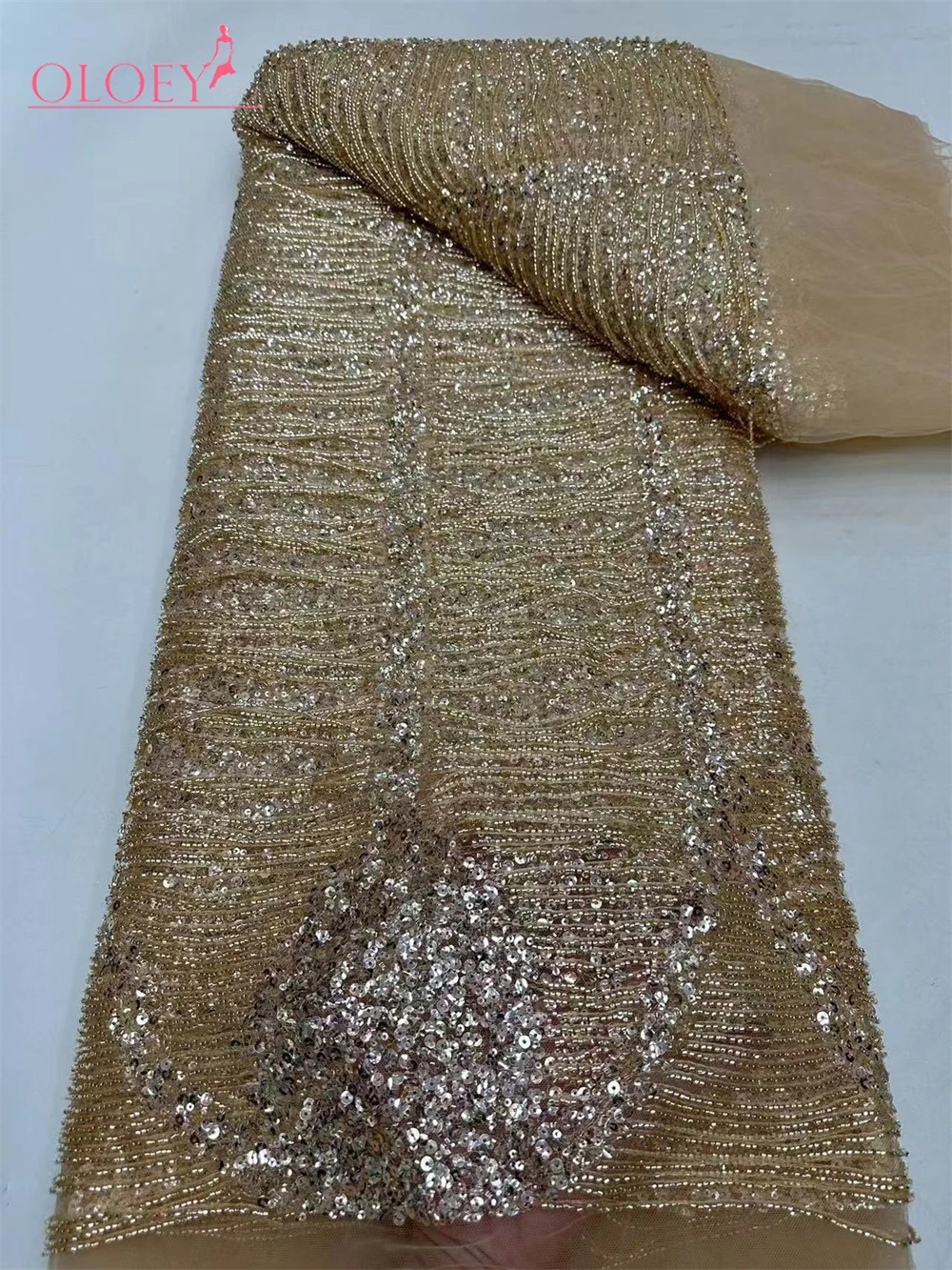 High-End High Quality Luxury French Handmade Embroidery Groom Lace Fabric African Nigerian With Sequins Fabric For Wedding Dress