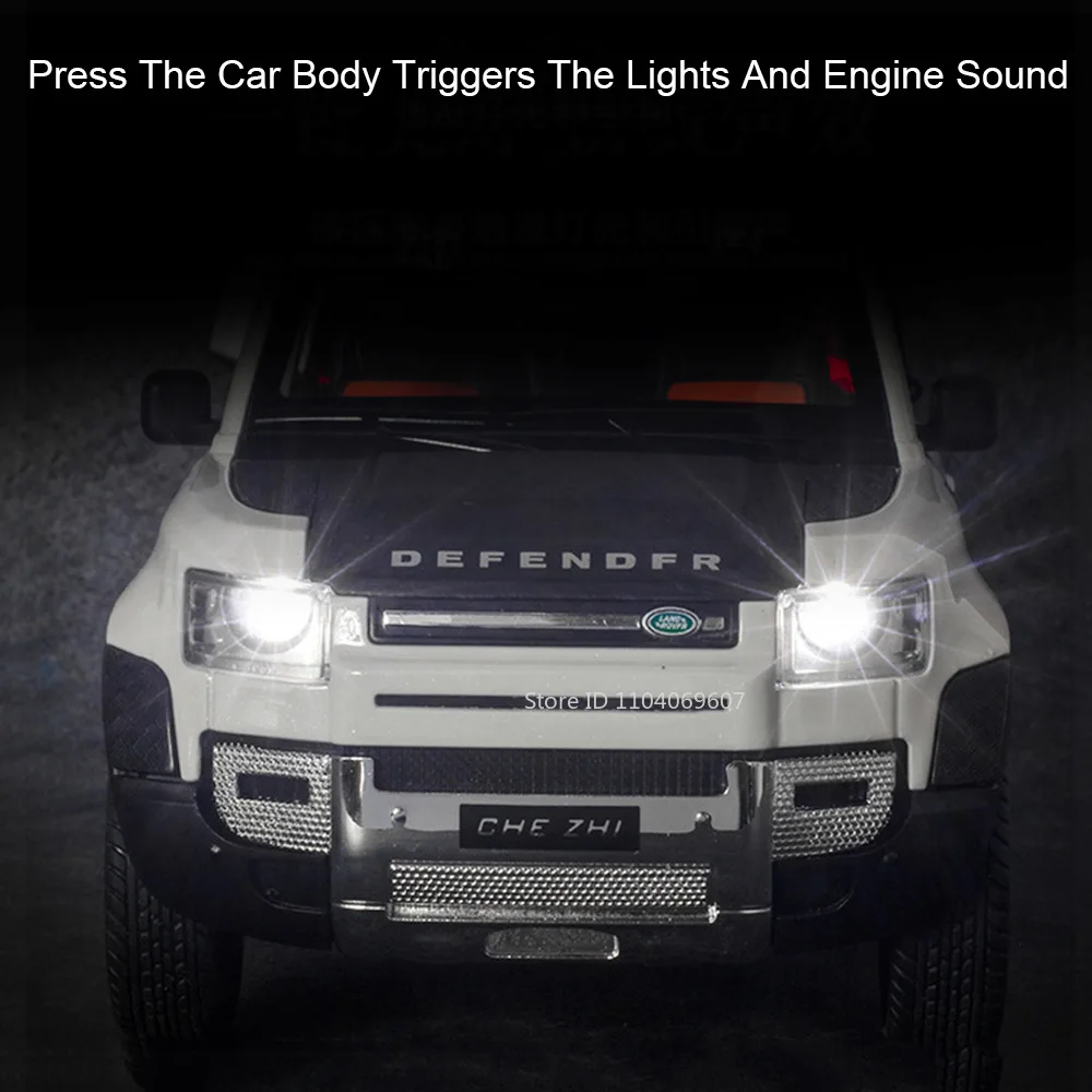 1:24 Land Rover Defenderของเล่นรถรุ่นโลหะผสมDiecast SV2022 SUVเสียงประตูเปิดดึงกลับตกแต่งรถของเล่นของขวัญ