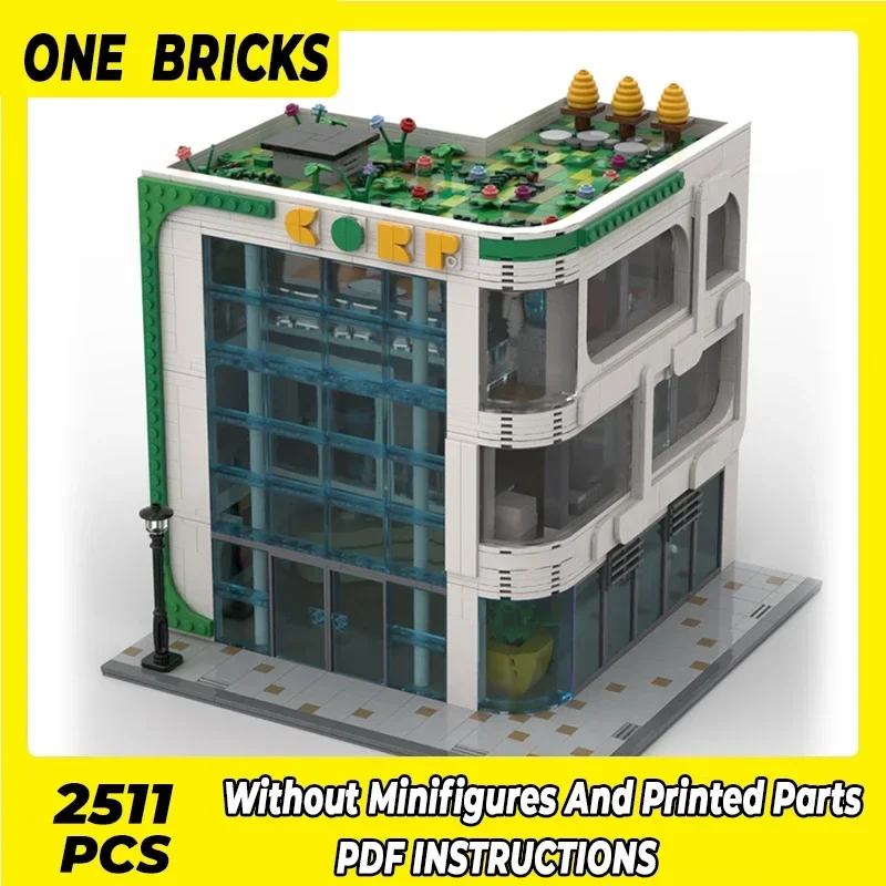 Moc Building Bricks City Street View Model Modern Corner Office Technology Modular Blocks Gifts Christmas Toys DIY Sets Assembly