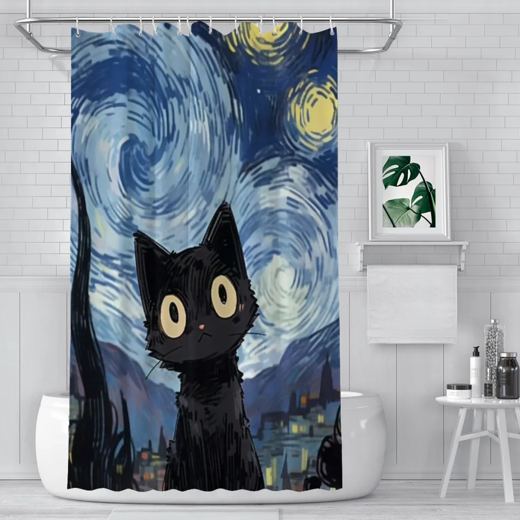 

Starry Sky Cat Shower Curtain for Bathroom Aesthetic Room Decoration