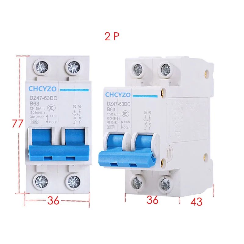DC Circuit Breaker 12v 24v 36v 48v 60v 72v 110v 120v Interrupters 3A 6A 10A 16A 20A 25A 32A 40A 50A 63A Circuit Overprotector