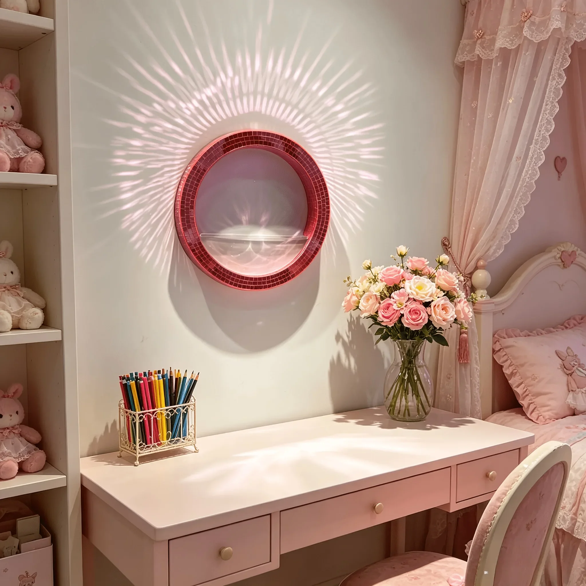 Mosaic Mirror Frame Circular Wall Hanging Planter Acrylic Water Storages Wall Vases Sunshine Catcher Wall Decor for Bedroom Room