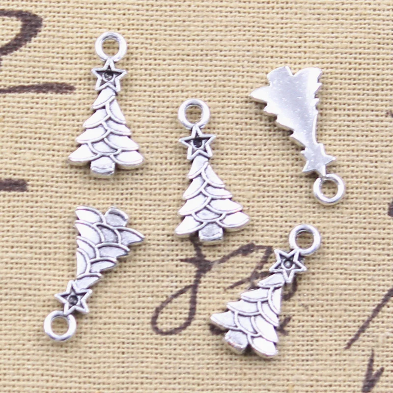 30pcs Charms Star Christmas Tree 20x11mm Antique Silver Color Pendants DIY Crafts Making Findings Handmade Tibetan Jewelry