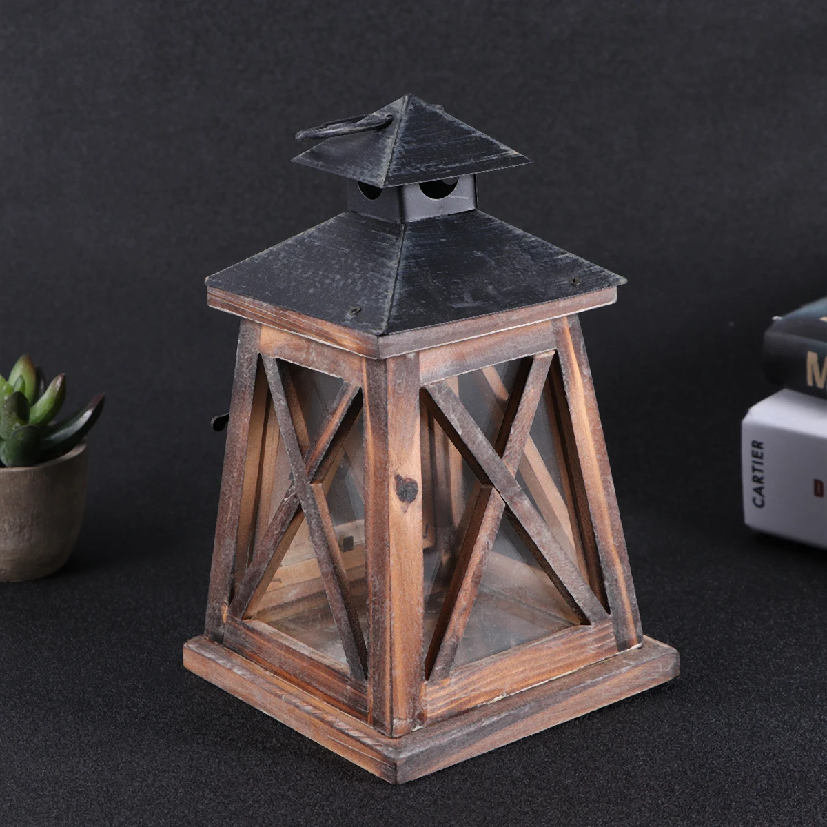 

Rustic Wooden Lantern with Metal Ring Create Warm Ambience Perfect for Tabletop Kitchen Bookshelf Mantle Office
