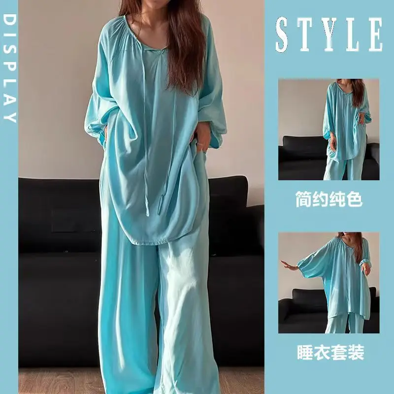 

Женские пижамы больших размеров в садовом стиле, студенческая домашняя одежда, состоящая из двух частей, корейская версия с бантом, можно носить на улице, с длинными рукавами для женщин