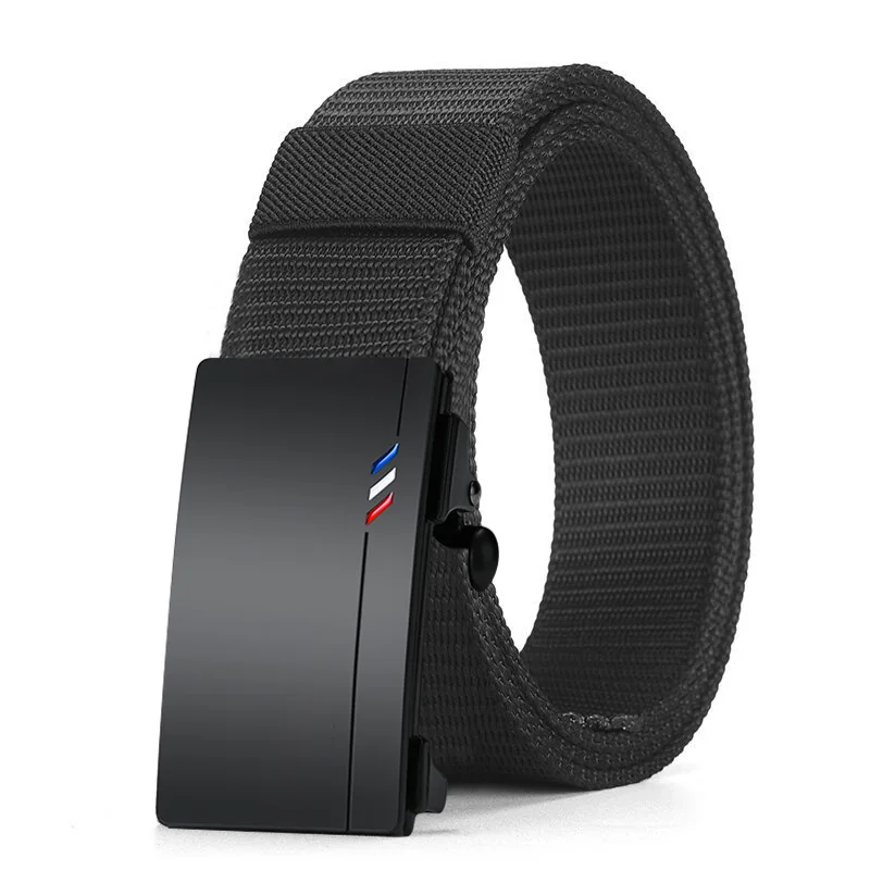 

European Men's Fashion Canvas Belt, Black Canvas Belt Large Size, Automatic Alloy Buckle Canvas Belt for Men