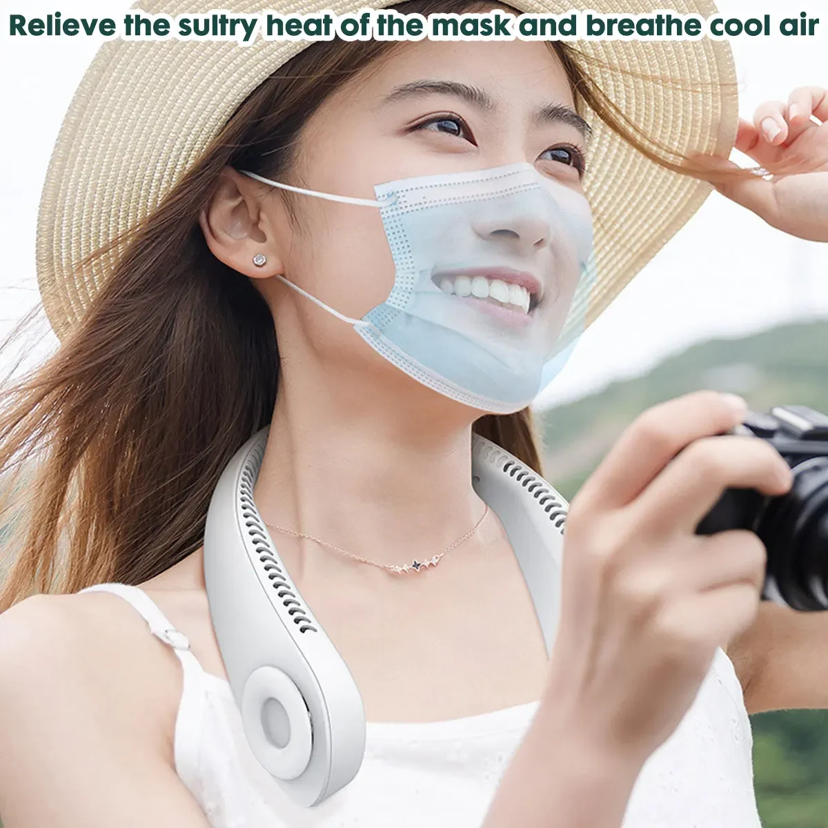 5000mAh Rechargeable Bladeless Neck Fan - Portable Sport Fan - 3 Speed Outdoor Cooling - Ventilador Neck cooler Box fan Neckfan