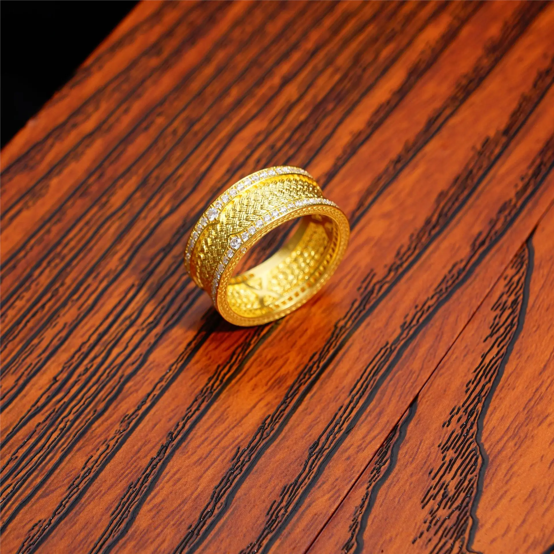 Fylia Jewelry  9999 24K real gold floral silk Wind and rain Bridge ring set with Mossan diamond precision high-grade retro fashi