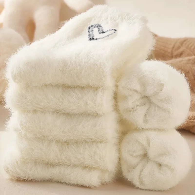 1/3Pairs Mink Fleece Super Soft Socks Women Ins Heart Solid Winter Warm Thick Coral Plush Sock Thermal Snow Home Sleep Floor Sox