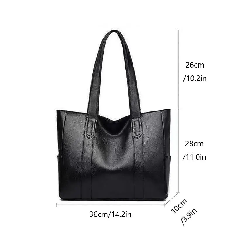 Female Big Soft Leather Satchel Bag Classic Solid Color Simple Casual Large Capacity Tote Single Shoulder Handbag