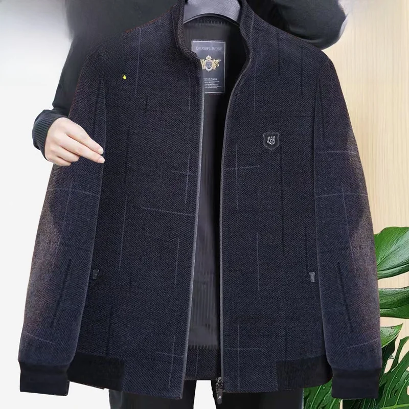 

Thiened Fce на подкладке, осенне-зимний тюнер для папы, мужской повседневный джерси среднего возраста и ли, повседневная застежка-молния со стойкой