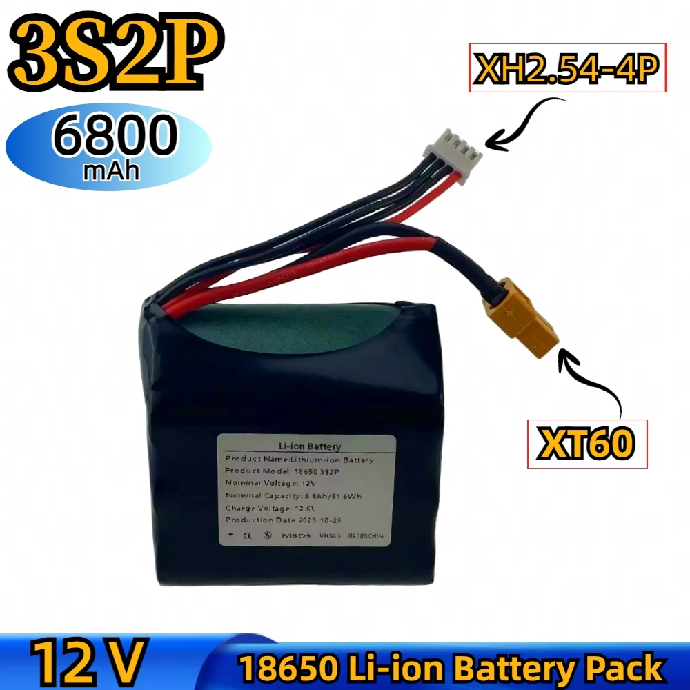 3S2P 12V 6.8Ah 12.6V High Capacity UAV Rechargeable Li-ion Battery For Various RC Airplane Drone Quadrotor XH2.54-4P XT60