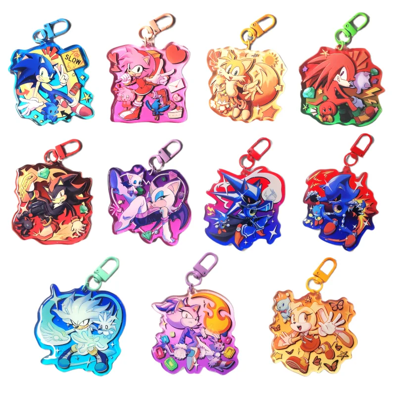 Llavero de Acrílico de Sonic The Hedgehog, Metal, Sonic, Amy Rose, Rouge the Bat, Shadow Silver, Regalo para Fans y Coleccionistas