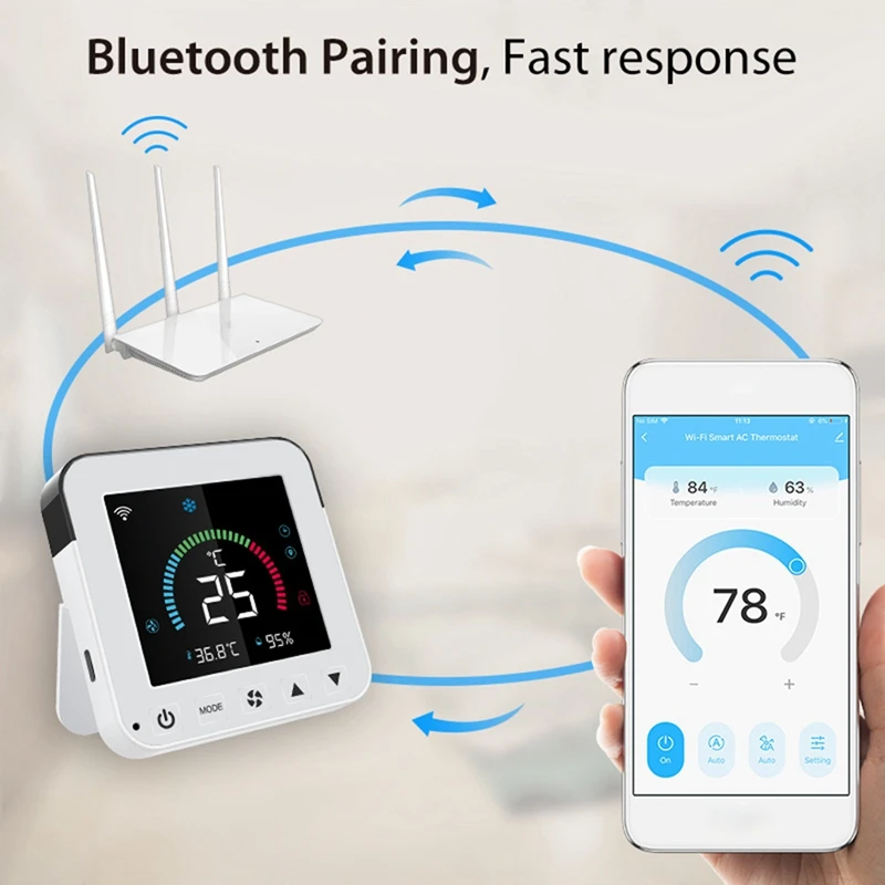 Tuya Smart Life New Wifi Thermostat Air Conditioner Timer Temperature DC5V Humidity Sensor LCD Touch Screen Controller