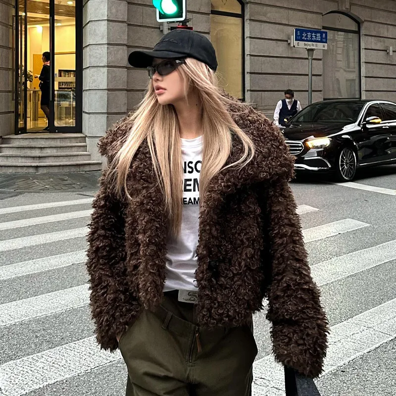 2026 Winter Heart Women's Lamb Wool Coat Windproof Fur Integrated Fake Fur Jacket