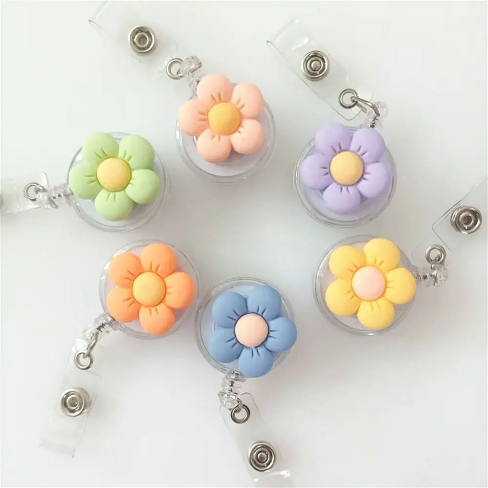 Flower Retractable Nurse Badge Holder Cute Students Name Card ID Holder Keys Lanyard High Quality 3D Cartoon Flora