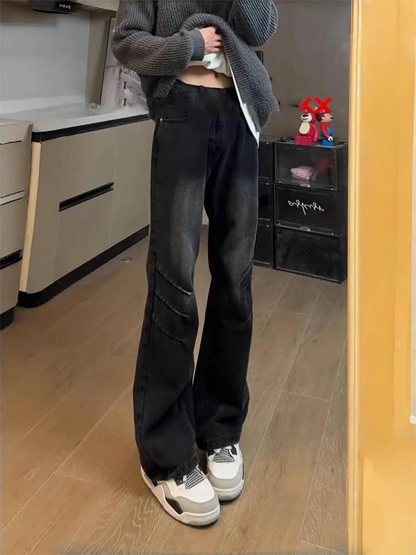 

Американские ретро-джинсы для мужчин: прямые, слегка расклешенные, с эффектом потертости, в стиле High Street, повседневные, свободного кроя