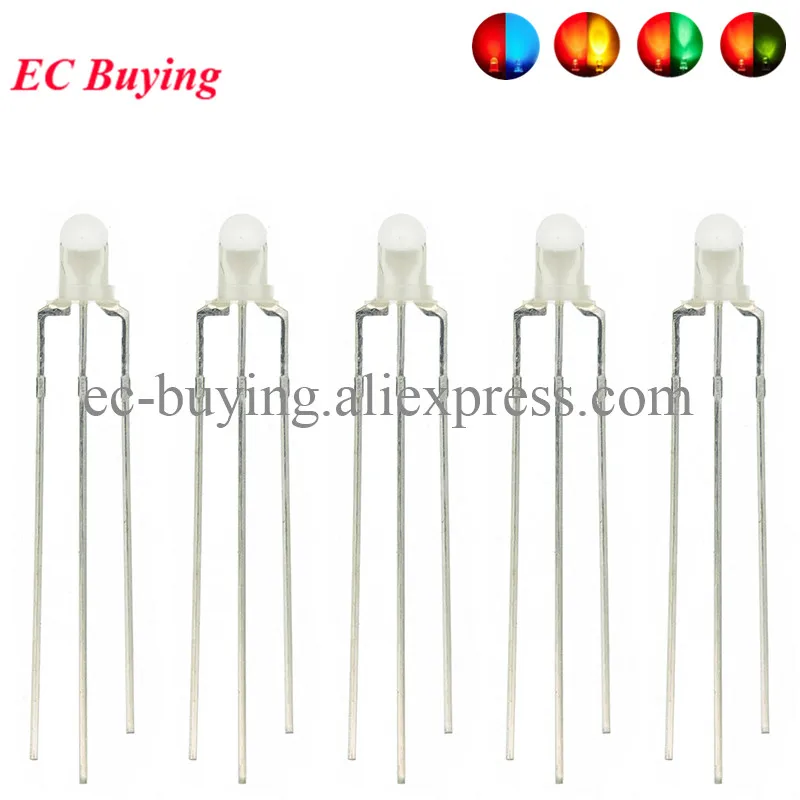 10pcs F3 3mm Diffused Two Color Common Anode/Cathode Round LED Red Warm White Blue Yellow Green Bi-Color Diode Light Emitting