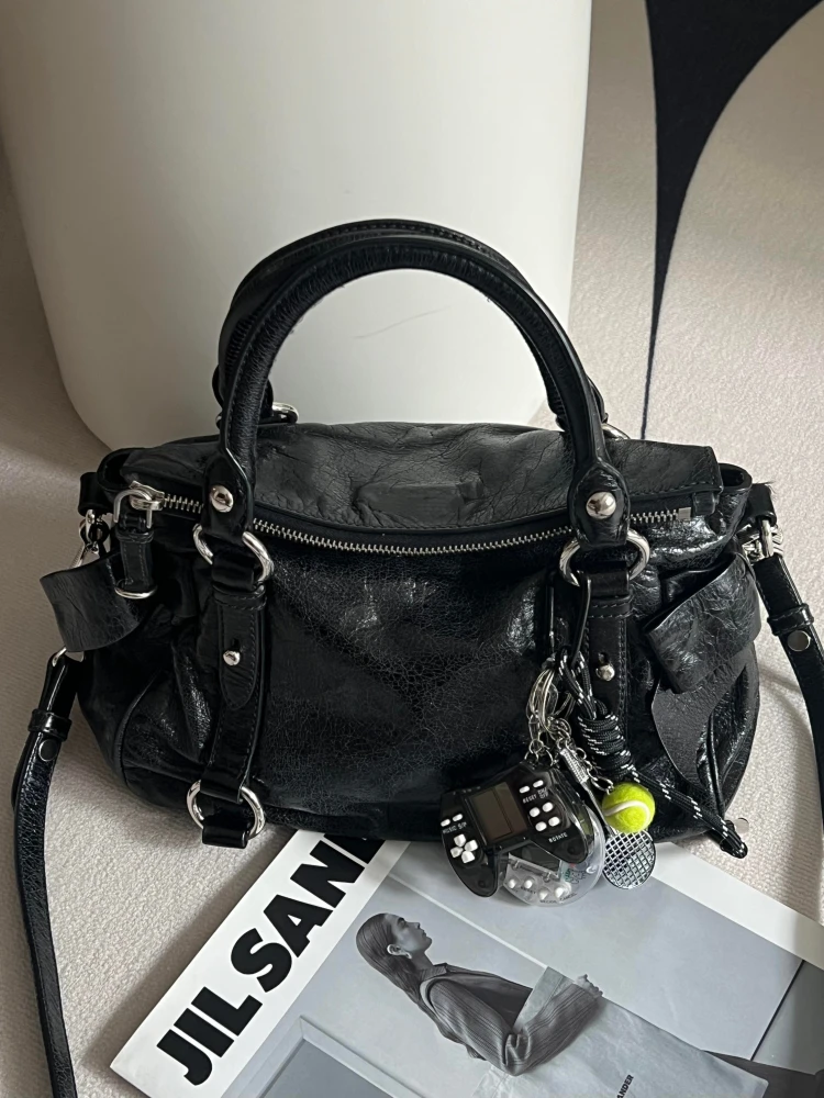 

Vintage Oil Wax Leather Crossbody Bag Large Capaci Faionable Commuter oulder Bag Women's Handbag Soft Handle Tote Bag