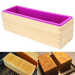 Kitchen Tools Rectangular Silicone Soap Mold with Wooden Box Baking Toast Cake Loaf Mold DIY Handmade Tool