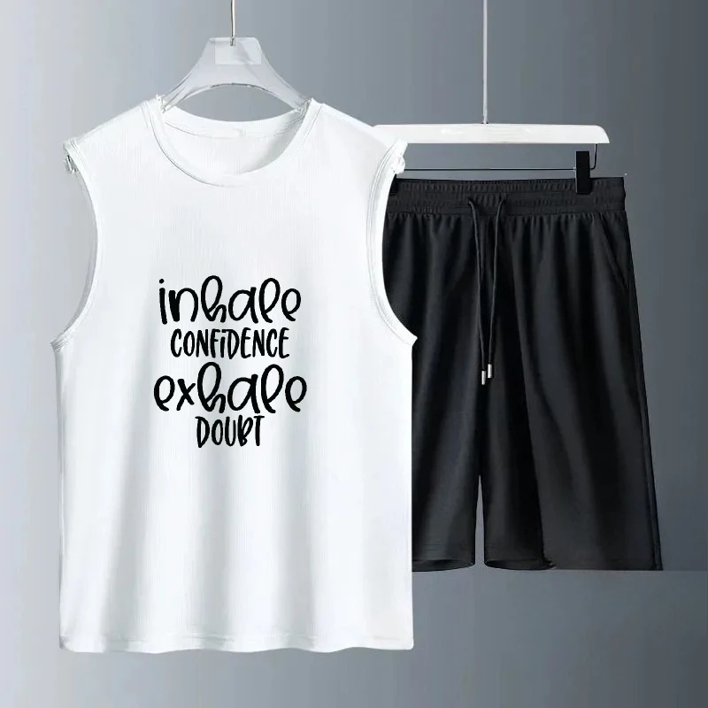 

2025 Thin Casual Men's Set with Vest Stylish Comfortable Summer Outfit Lightweight Breathable Fabric Sports T-shirts+shorts sets