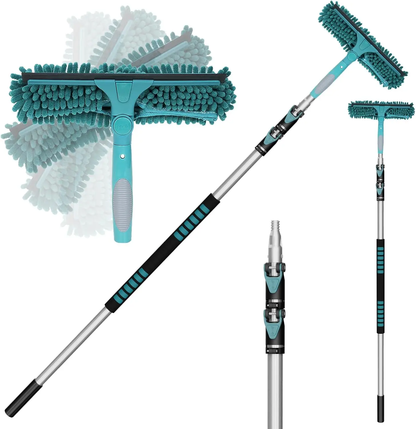 

20ft High Reach Window Squeegee with 5-12ft Extension Pole, Rotatable Head, Includes 2 Squeegees and 2 Microfiber Cloths