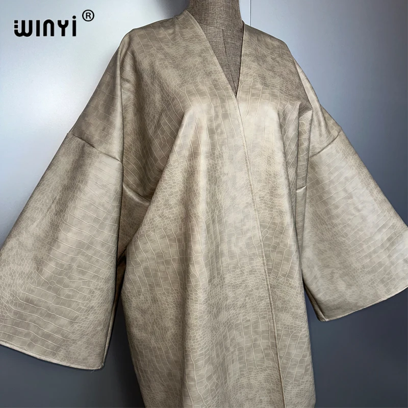 WINYI Winter Women Artificial leather cardigan Long Coat muslim woman dresses robe abaya dubai luxury Middle East Female KIMONO
